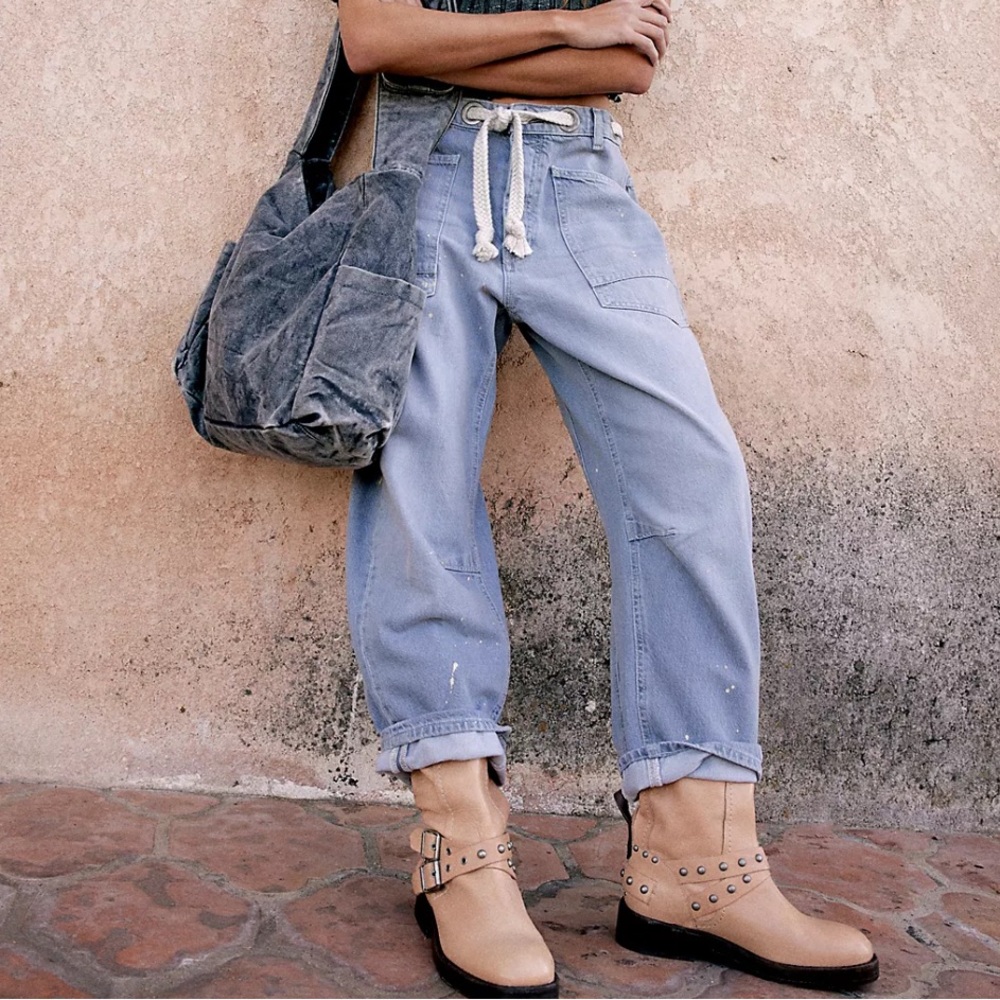 Free People Moxie Pull On Barrel Jeans in Grey-28